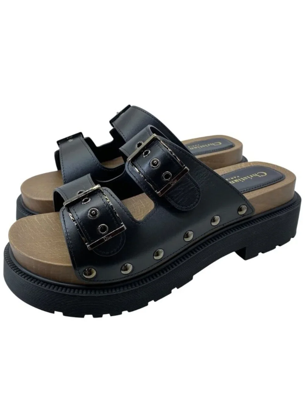 Dior Quake Slide Sandals Leather Wood Black Brown Thick Sole Summer Resort